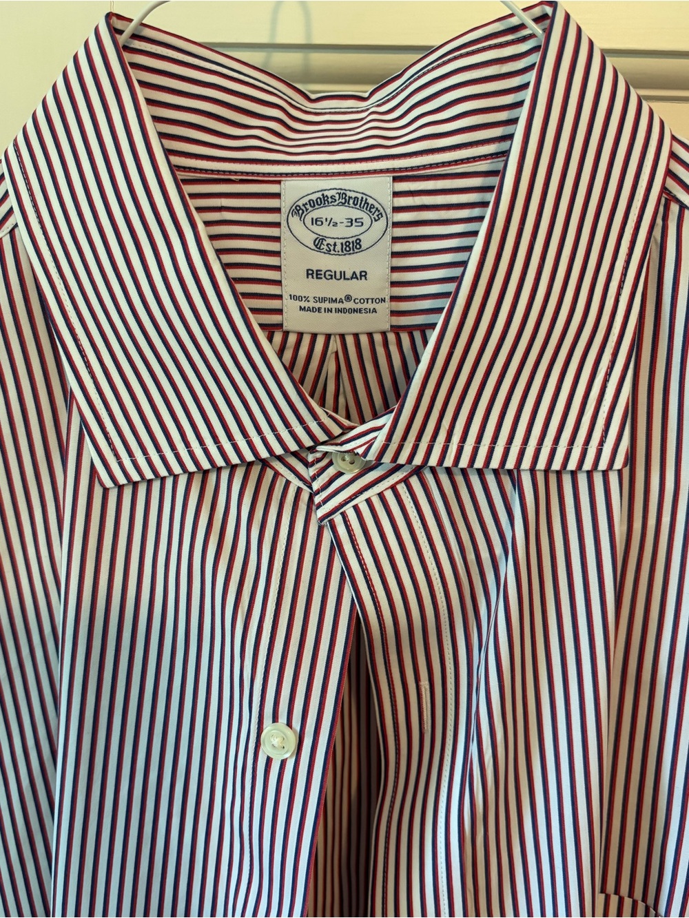 Brooks Brothers Men's Striped Dress Shirt - White with Red & Navy Stripes